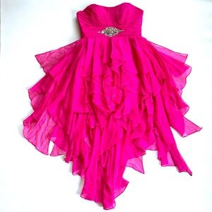 JULIET BARBIE PINK RUFFLE STRAPLESS EMBELLISHD CORSET BACK FORMAL PROM DRESS SzL
